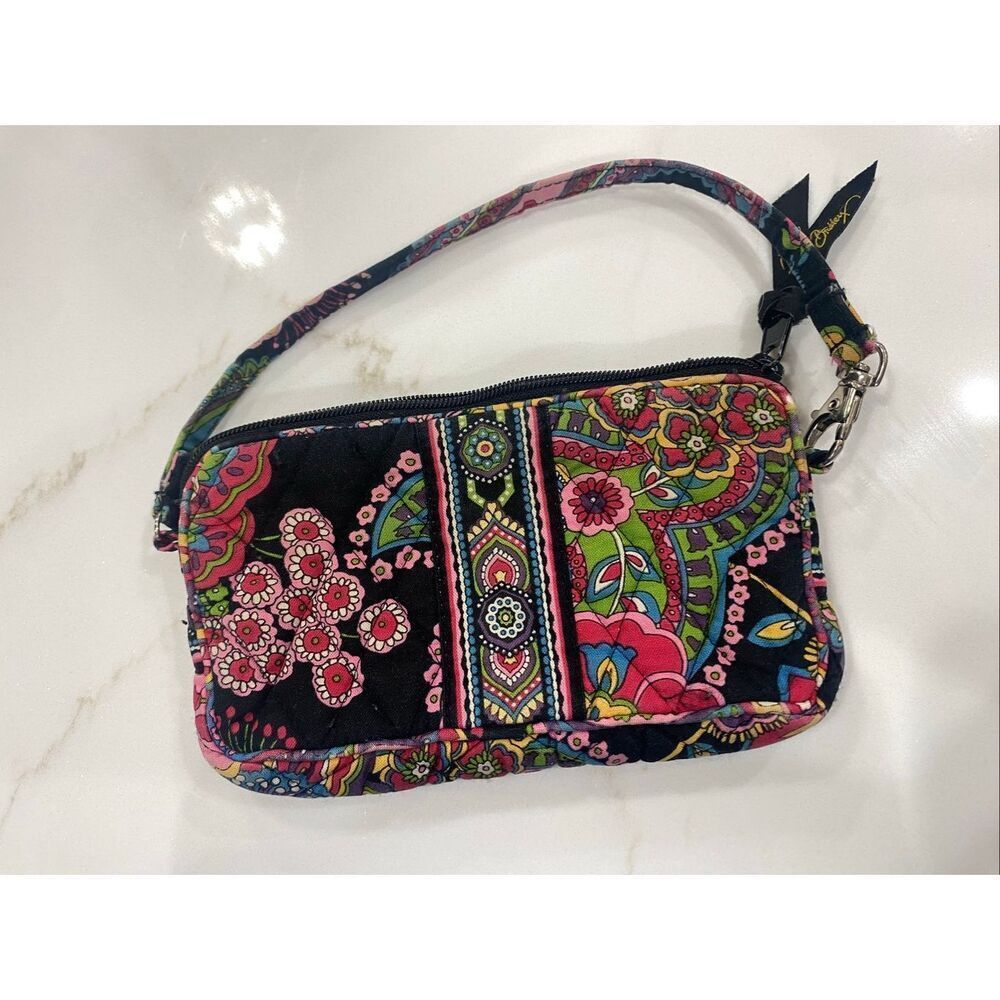 Vera Bradley Quilted Floral Paisley Little Small Bag Purse Black Background